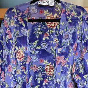 Caite Women Purple Chiffon Floral Lightly Sequined Duster Robe Swim Cover 3x